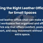 leather office chair for small spaces guide text on blue background
