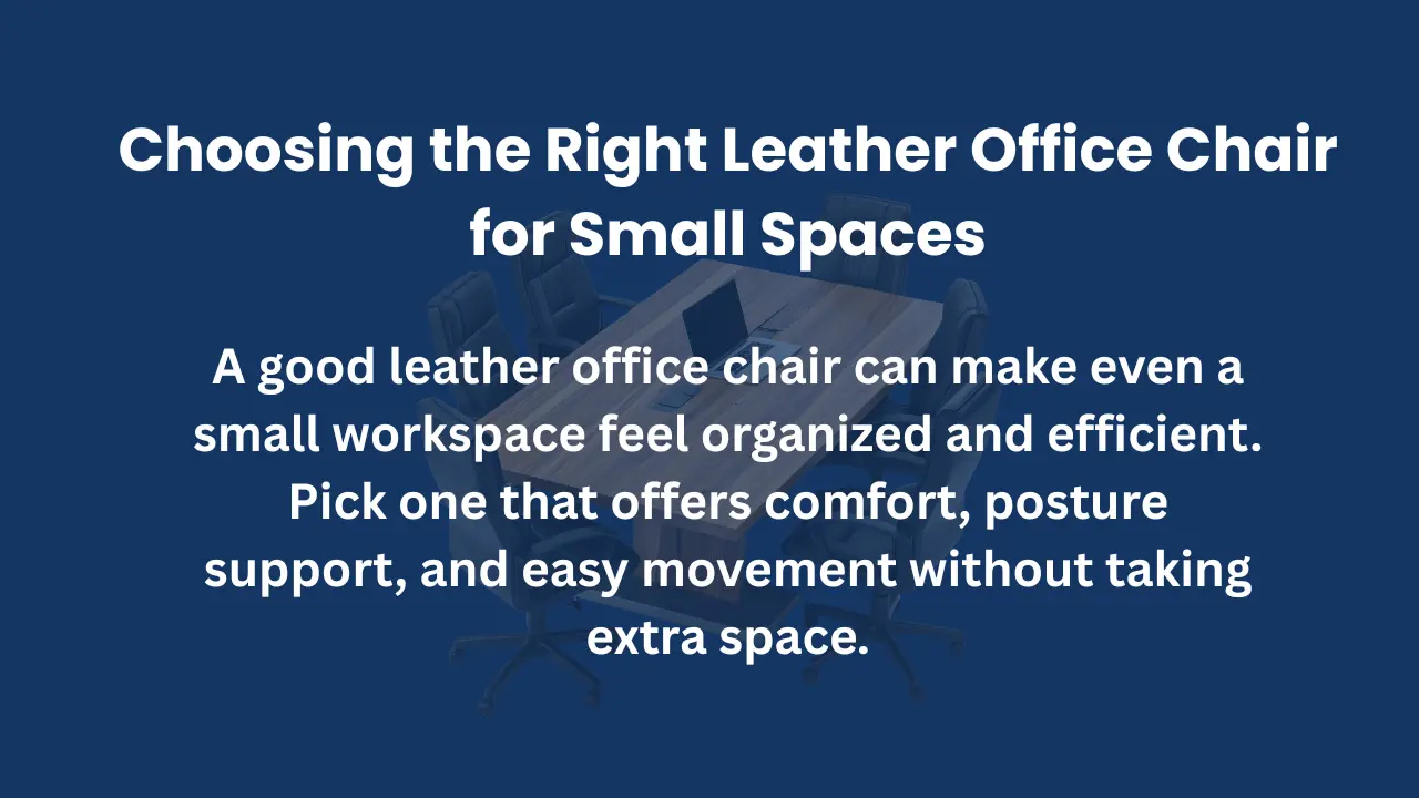 leather office chair for small spaces guide text on blue background
