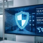 Artificial intelligence chatbot and data security illustration showing privacy protection and sensitive information