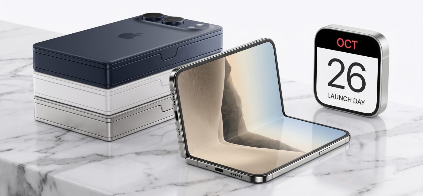 Apple iPhone Duo foldable smartphone showing its outer and inner displays