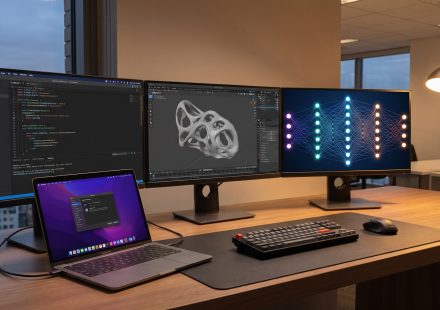 MacBook Pro used for software development, graphic design, video editing and local AI workflows