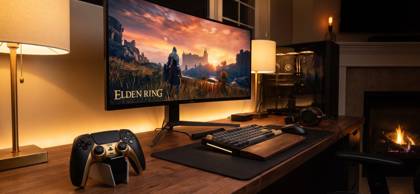 PlayStation gaming setup with controller and game library selection