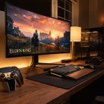 PlayStation gaming setup with controller and game library selection