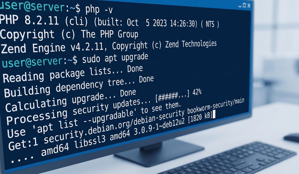 Developer checking PHP runtime version in a terminal