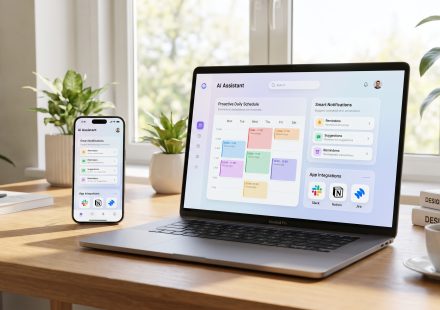 Concept illustration of Claude Duet AI assistant organizing tasks and connected applications