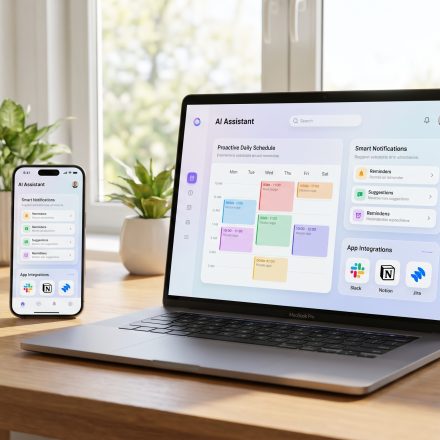 Concept illustration of Claude Duet AI assistant organizing tasks and connected applications