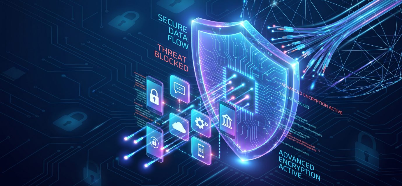 Digital security illustration showing AI assistant permissions, privacy protection and connected applications