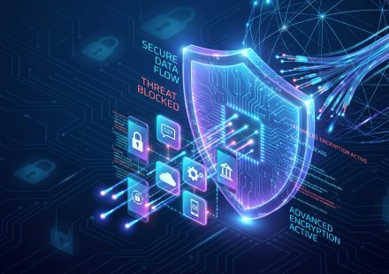 Digital security illustration showing AI assistant permissions, privacy protection and connected applications