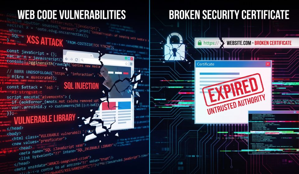 Comparison of HTTPS certificate security and PHP server-side vulnerabilities