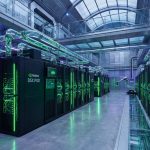 Modular AI data center with high-performance server racks, networking and cooling infrastructure