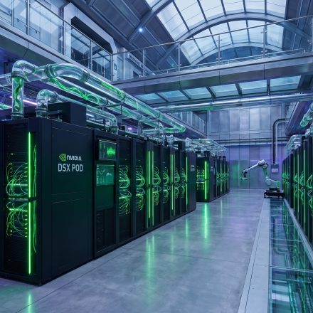 Modular AI data center with high-performance server racks, networking and cooling infrastructure