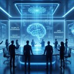 Illustration of artificial intelligence infrastructure, corporate decision-making and human oversight