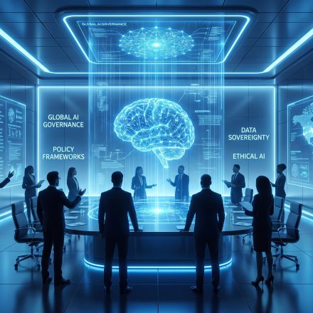 Illustration of artificial intelligence infrastructure, corporate decision-making and human oversight