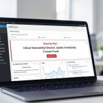WordPress dashboard with PHP security warning and server maintenance illustration